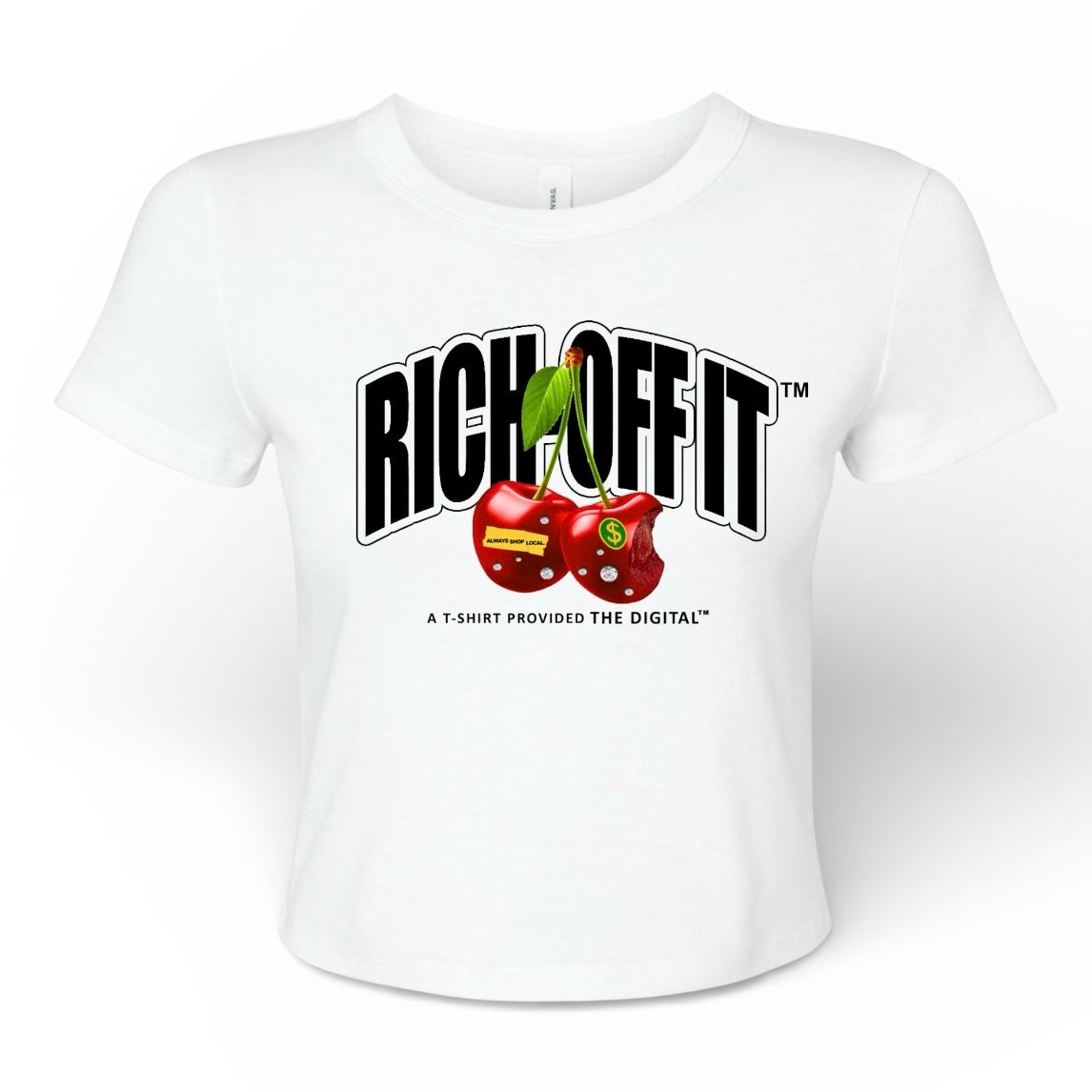 Ladies Rich-Off It Cherry Crop Top(White)