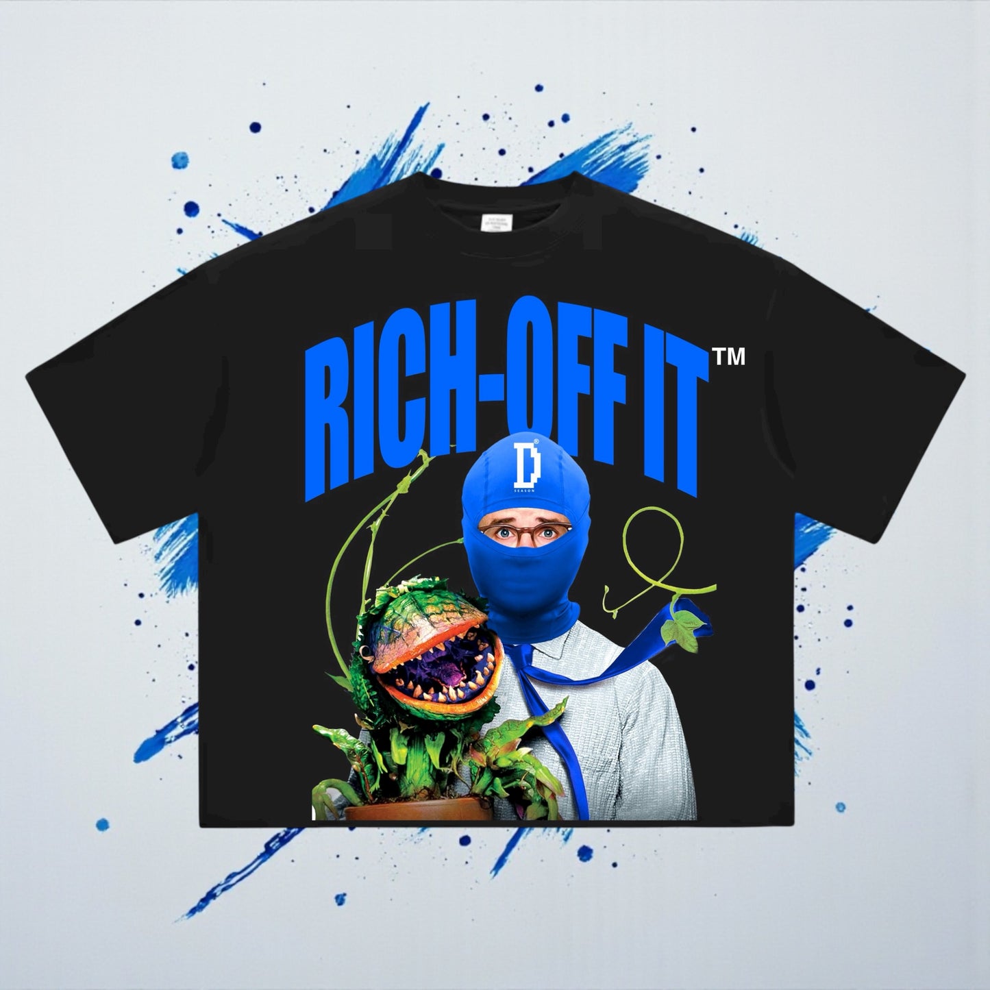 Rich-Off It Digital Shop Of Horror Boxy Crop Tee - Blue On(Black)