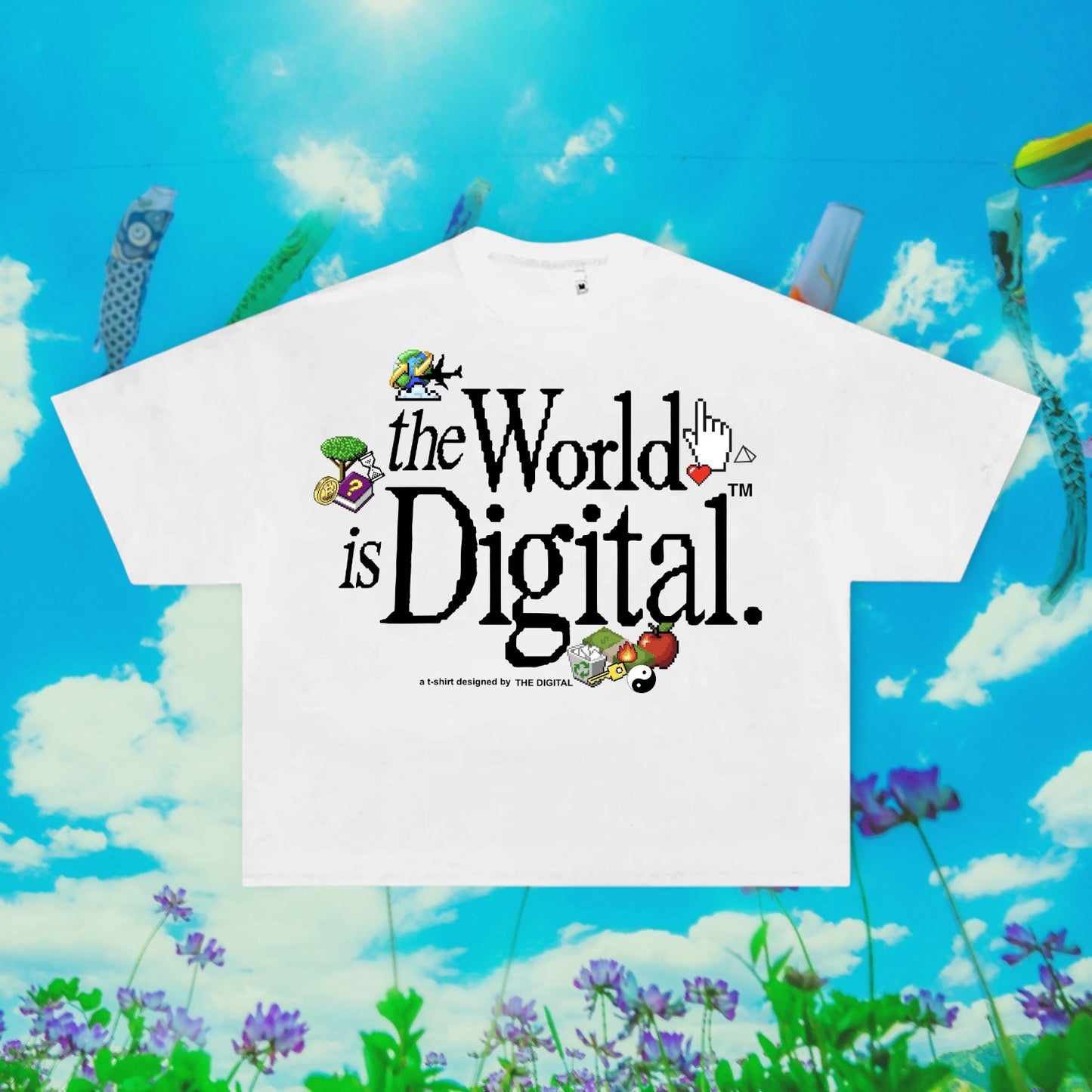 The World Is Digital Boxy Crop Tee(White)