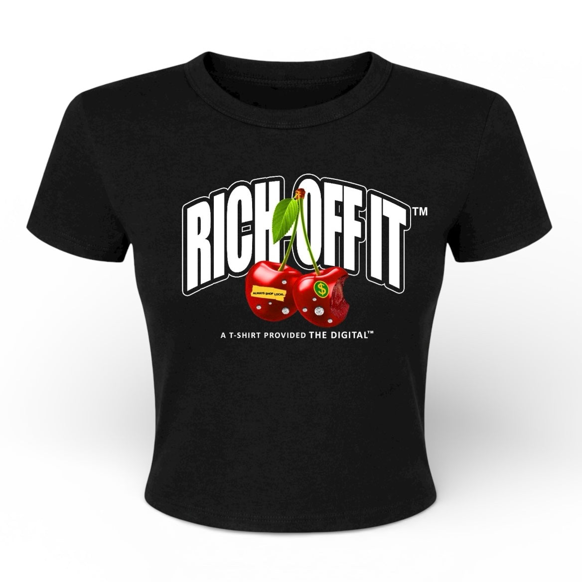 Ladies Rich-Off It Cherry Crop Top(Black)