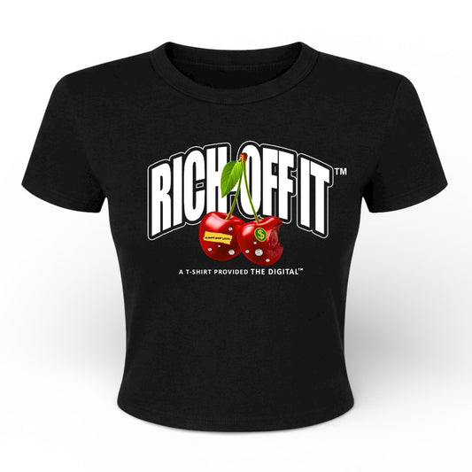 Ladies Rich-Off It Cherry Crop Top(Black)